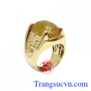 Nhẫn vàng 14k thạch anh tóc thiên nhiên
