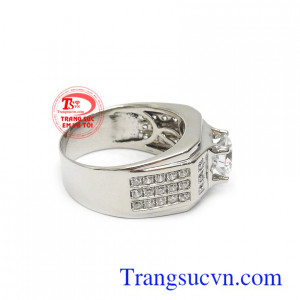 Nhẫn nam vàng trắng đính đá đẳng cấp