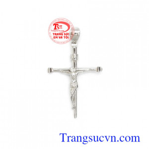 Mặt thánh giá vàng trắng sang trọng 10k bền đẹp, chất lượng, chế tác tinh xảo, sắc nét