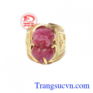 Nhẫn nam tỳ hưu ruby may mắn vàng 14k, bảo hành 12 tháng, giao hàng nhanh trên toàn quốc
