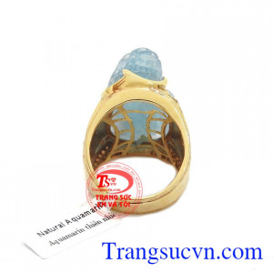 Nhẫn nam tỳ hưu aquamarine vàng 14k. bảo hành 12 tháng, giao hàng nhanh trên toàn quốc