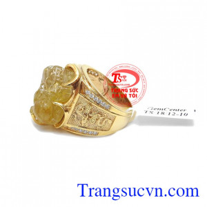 Nhẫn nam tỳ hưu thạch anh tóc vàng, bảo hành 12 tháng, giao hàng nhanh trên toàn quốc