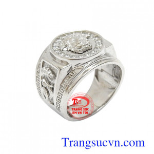 Nhẫn nam vàng trắng Hàn Quốc đẳng cấp chế tác công nghệ 3D cao cấp, đường nét tinh xảo, sắc nét, tôn lên vẻ nam tính, mạnh mẽ cho phái mạnh