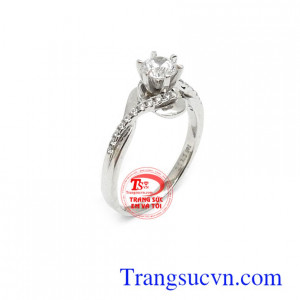 Nhẫn vàng trắng Korea quý phái 10k đính đá nhập khẩu kiểu dáng thời trang, độc đáo và mới lạ