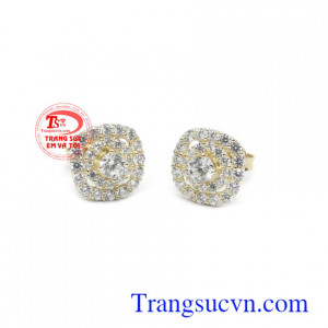 Hoa tai vàng 10k đính đá xinh xắn phù hợp thời trang sang trọng, quý phái và thời thượng