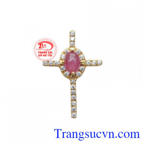 Mặt dây thánh giá sapphire hồng