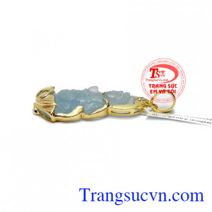 Mặt dây chuyền phật bà đá aquamarin được bọc vàng 14k, bảo hành 12 tháng, giao hàng nhanh trên toàn quốc