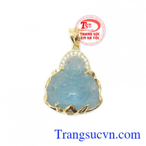 Mặt dây chuyền phật di lặc aquamarine là sản phẩm đá tự nhiên, có giấy kiểm định đá thiên nhiên
