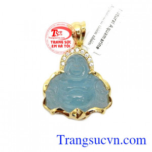 Mặt dây chuyền phật di lặc vàng là sản phẩm đá aquamarin thiên nhiên, có giấy kiểm định đá thiên nhiên
