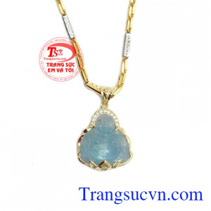 Bộ dây chuyền phật di lặc aquamarin