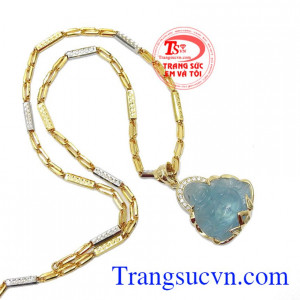 Bộ dây chuyền phật di lặc aquamarin