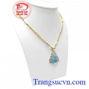 Mặt dây chuyền phật di lặc aquamarin là sản phẩm đá thiên nhiên, có giấy kiểm định về đá