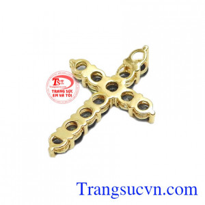 Mặt thánh giá sapphire đẹp được chế tác từ vàng tây 14k và sapphire thiên nhiên.
