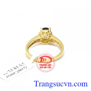 Nhẫn nữ vàng gắn đá quý Sapphire thiên nhiên dành cho phái đẹp, đeo hợp thời trang và quý phái
