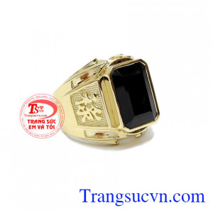 Nhẫn nam vàng gắn đá quý Sapphire thiên nhiên dành cho nam, đeo hợp thời trang và sang trọng