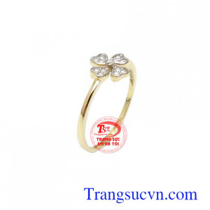 Nhẫn nữ Korea 10k may mắn nhập kiểu cỏ bốn lá tinh tế, thời trang và sang trọng