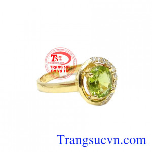 Nhẫn nữ peridot dịu dàng vàng 14k, bỏa hành 12 tháng, giao hàng nhanh trên toàn quốc
