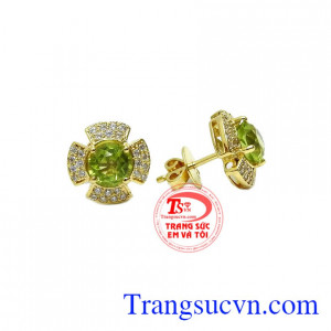 Hoa tai vàng tây bọc đá quý peridot, thiết kế tinh tế sang trọng