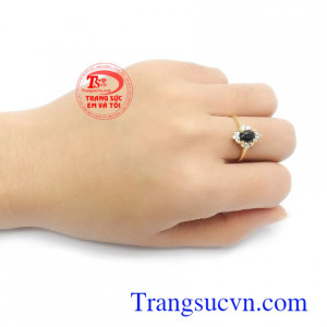 Nhẫn nữ vàng 14k đính đá Sapphire cao cấp, thời thượng