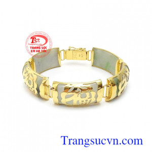 Lắc tay cẩm thạch bọc vàng chữ Phúc vàng 14k bền đẹp, chất lượng, chế tác tinh xảo