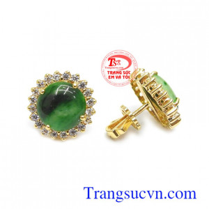 Hoa tai vàng Jadeite tài lộc 14k đeo hợp thời trang và phong thủy