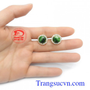 Hoa tai vàng 14k gắn ngọc phỉ thúy thiên nhiên bền đẹp, sang trọng, màu sắc tươi sáng