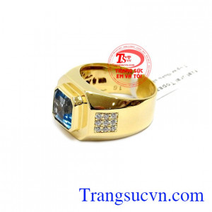 Nhẫn nam Topaz may mắn 14k, bảo hành 12 tháng, giao hàng nhanh trên toàn quốc