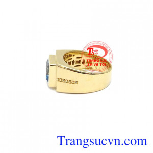 Nhẫn vàng gắn đá chủ Topaz thiên nhiên, Nhẫn nam vàng đảm bảo chất lượng Uy tín, Đeo hợp phong thủy