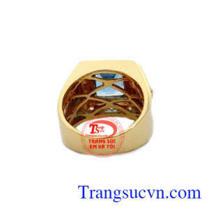 Nhẫn vàng gắn đá chủ Topaz thiên nhiên, Nhẫn nam vàng đảm bảo chất lượng Uy tín, Đeo hợp phong thủy