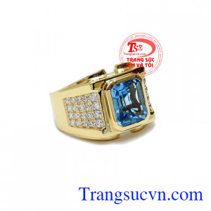 Nhẫn vàng gắn đá chủ Topaz thiên nhiên, Nhẫn nam vàng đảm bảo chất lượng Uy tín, Đeo hợp phong thủy