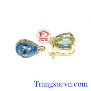 Hoa tai kết hợp từ đá topaz thiên nhiên và vàng tây 14k bền đẹp.