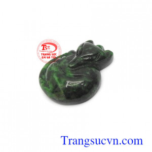 Mặt Hồ ly phỉ thúy may mắn phù hợp bọc vàng làm mặt dây chuyền, mặt nhẫn đeo đẹp, hợp phong thủy