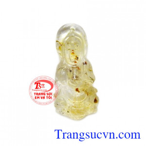 Mặt phật quan âm thông thái được chế tác từ đá thạch anh tóc vàng