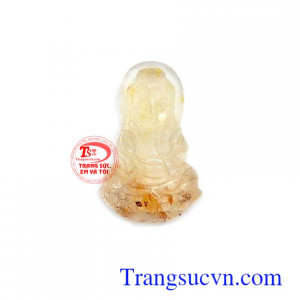 Mặt dây phật Quan Âm chiêu tài thạch anh tóc thiên nhiên bền đẹp, chất lượng, thạch anh tóc thiên nhiên