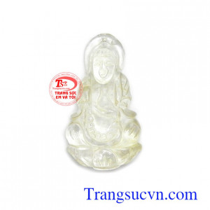 Mặt Phật bà thạch anh tóc bình an chạm khắc đẹp, chất lượng cao, phù hợp làm mặt dây chuyền thời trang và phong thủy