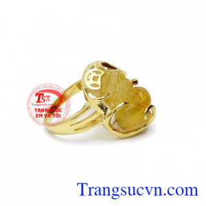 Nhẫn vàng 10k gắn đá thạch anh tóc vàng, Nhẫn Nữ vàng đảm bảo chất lượng Uy tín, Đeo hợp phong thủy