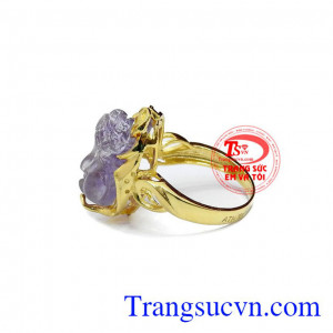 Nhẫn vàng 10k gắn đá thạch anh tím, Nhẫn Nữ vàng đảm bảo chất lượng Uy tín, Đeo hợp phong thủy