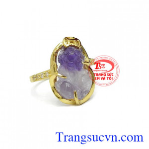 Nhẫn vàng 10k gắn đá thạch anh tím, Nhẫn Nữ vàng đảm bảo chất lượng Uy tín, Đeo hợp phong thủy