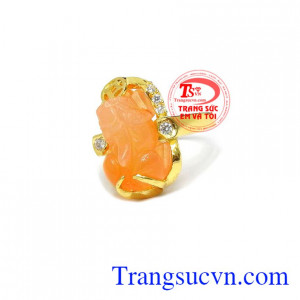 Nhẫn vàng 10k gắn đá mã não thiên nhiên, Nhẫn Nữ vàng đảm bảo chất lượng Uy tín, Đeo hợp phong thủy