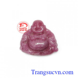 Mặt phật Di lặc ruby hoan hỉ chạm khắc tinh xảo, sắc nét, phù hợp làm mặt dây chuyền đeo hợp thời trang và phong thủy