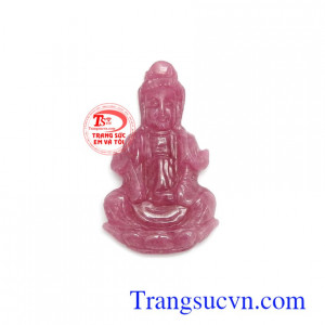 Mặt phật Quan Âm ruby an lành, mặt dây ruby thiên nhiên chạm khắc đẹp, chất lượng cao