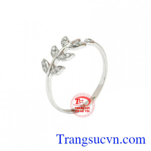 Nhẫn cành vàng lá ngọc vàng trắng