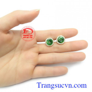 Hoa tai vàng tây ngọc phỉ thúy thiên nhiên màu sắc đẹp, chất lượng cao, giao hàng toàn quốc