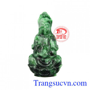 Mặt Jadeite Phật quan âm bình an chế tác sắc nét từ ngọc chất lượng cao cấp