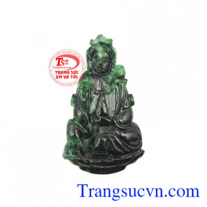 Mặt Jadeite Phật quan âm an lành được chế tác đẹp và tinh tế từ ngọc cẩm thạch thiên nhiên chuẩn chất lượng