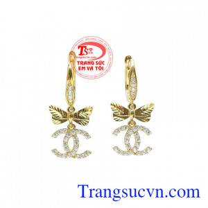 Hoa tai vàng nữ thời thượng được chế tác từ vàng 10k công nghệ Italy.