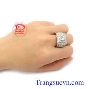 Nhẫn nam vàng trắng 18k phong cách