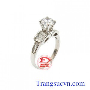 Nhẫn nữ vàng trắng xinh xắn 10k chế tác công nghệ cao cấp, đường nét tinh xảo, độc đáo