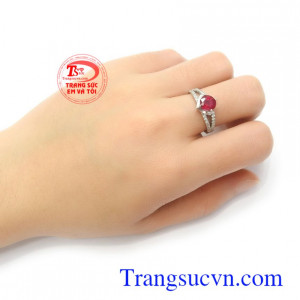 Nhẫn nữ Ruby tài lộc may mắn vàng trắng 10k sang trọng, tinh tế, thời trang
