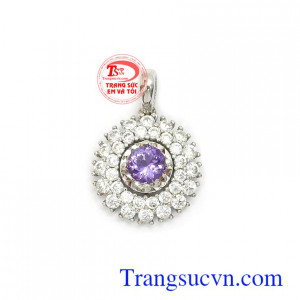 Mặt dây thạch anh tím cát khí vàng trắng 10k bền đẹp, chất lượng, chế tác thời trang, sang trọng